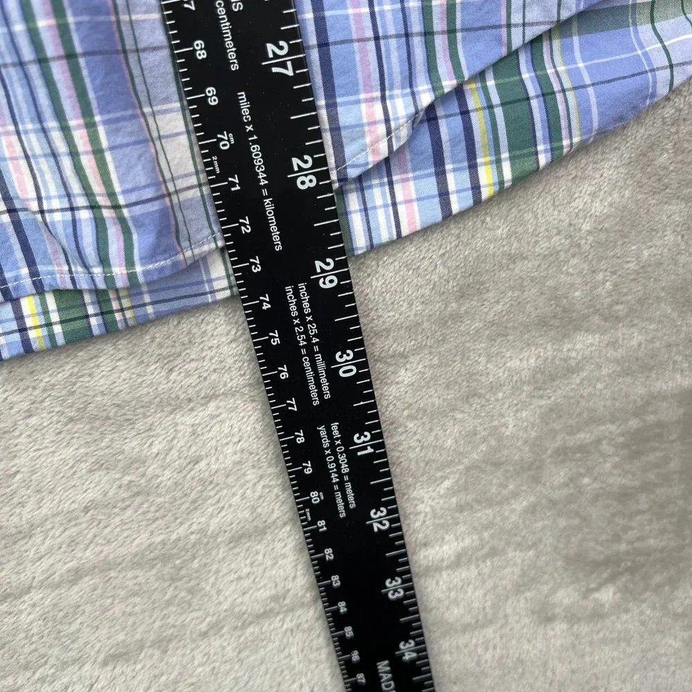 Polo Ralph Lauren Classic Fit Shirt Mens‎ 2XL Blue Green Plaid Cotton Stretch